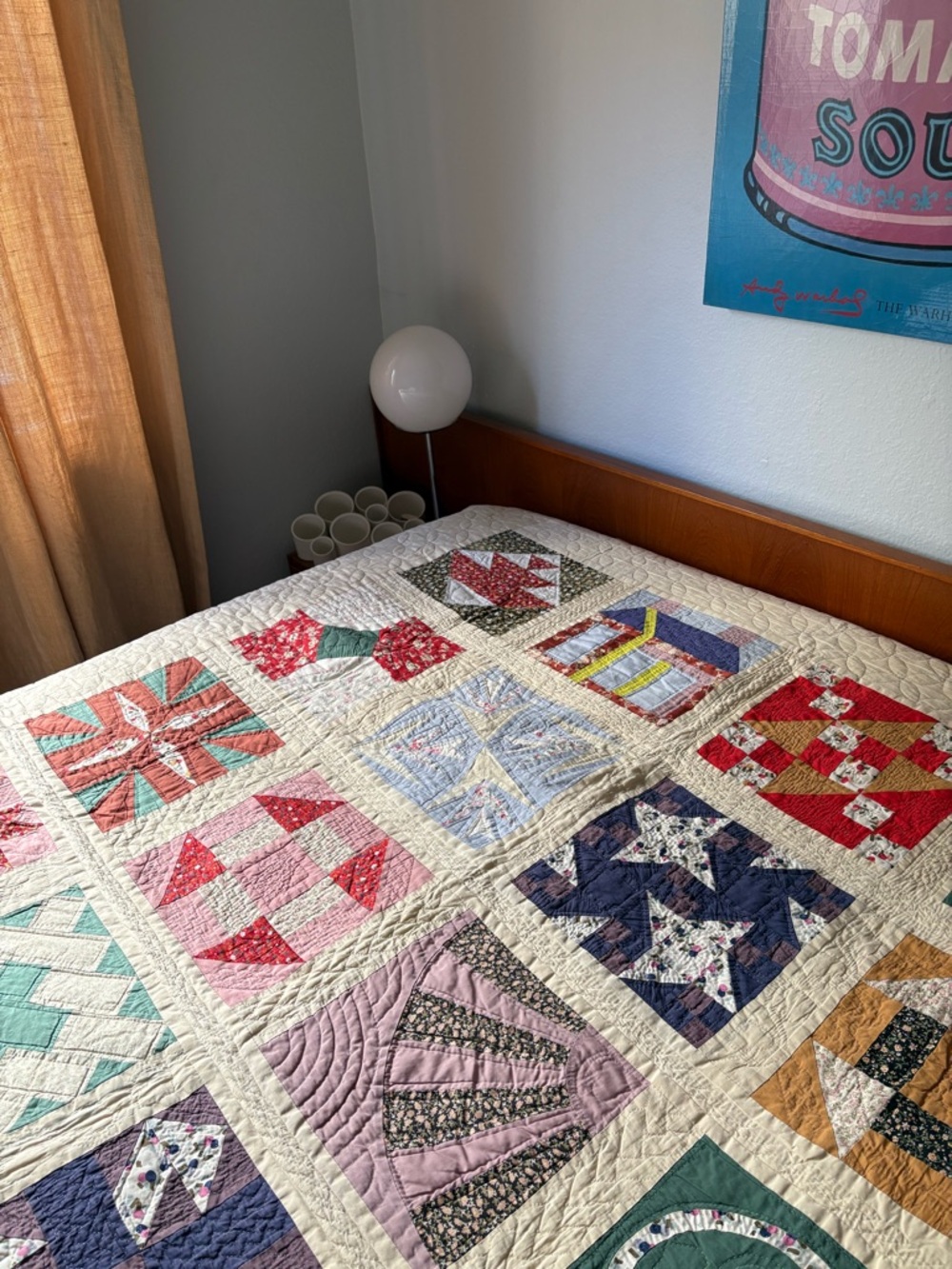 Vintage MCM cotton Handmade Patchwork Quilt - Multicolor - Picture 11 of 13